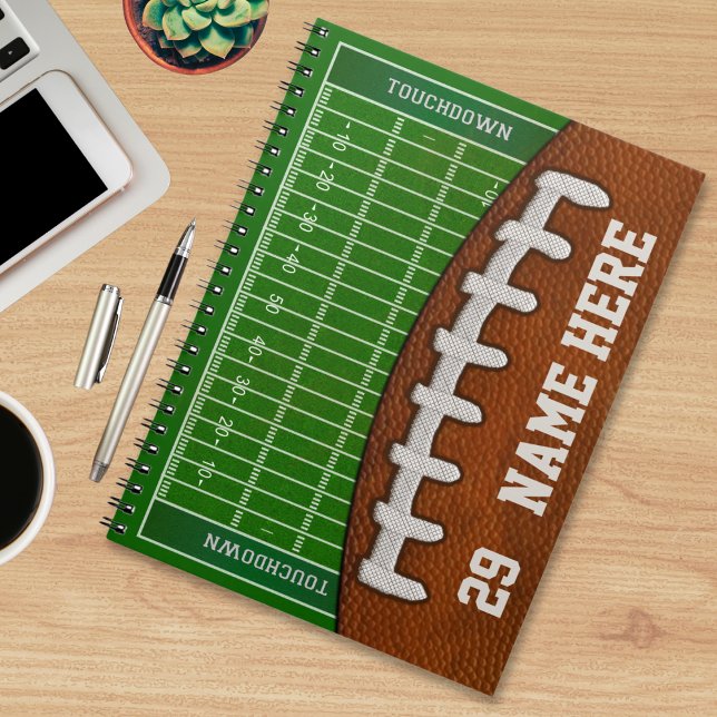 Cuaderno Portátiles de fútbol personalizados su NOMBRE, NÚM ( Football Notebook. Football school stuff. Gifts for Football lovers. Sports related school items. )