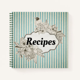Cuaderno Portátiles de recetas de aves y rayas antiguas
