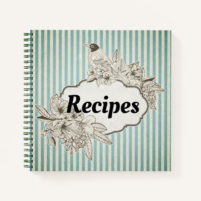 Cuaderno Portátiles de recetas de aves y rayas antiguas (Anverso)