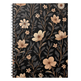 Cuaderno Portátiles espirales de patrones de flores blancas