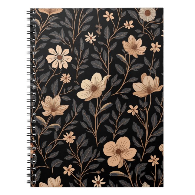 Cuaderno Portátiles espirales de patrones de flores blancas (Frente)