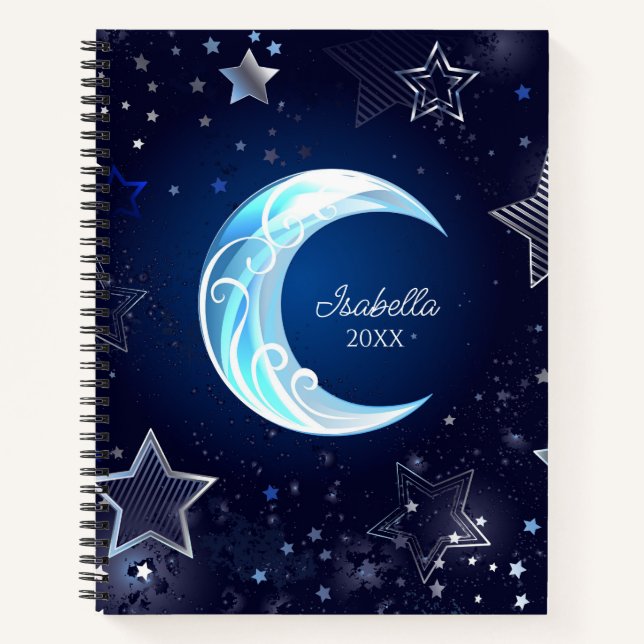 Cuaderno Portátiles monográficos de lunas y estrellas celes (Anverso)