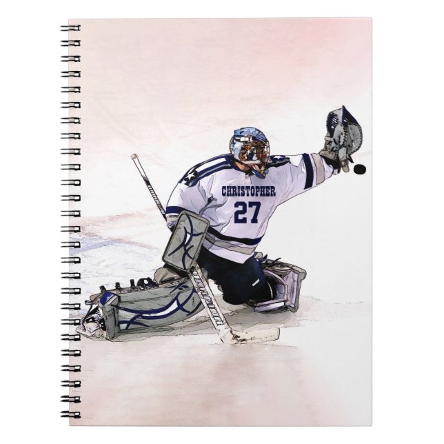 Cuaderno Portero del hockey sobre hielo con su dibujo (Frente)