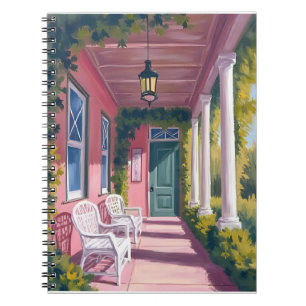 Cuaderno Pórtico Rosa Acuarela Floral del Deck Botánico