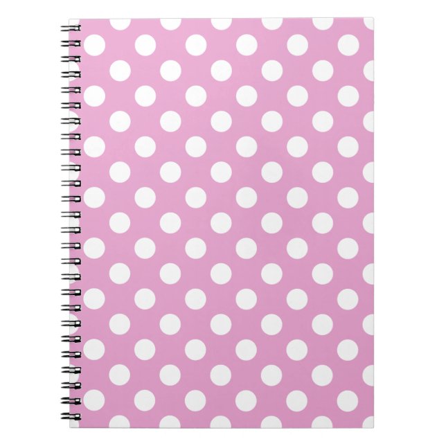 Cuaderno Pos de polka blanca en rosa pálido (Frente)