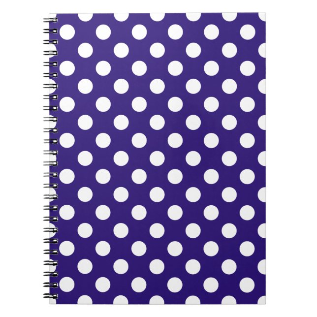 Cuaderno Pos de polka blanco sobre azul oscuro (Frente)