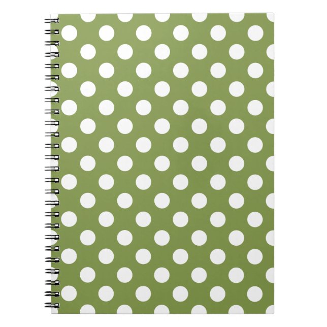 Cuaderno Pos de polka blanco sobre el verde oliva (Frente)