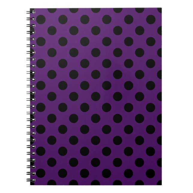 Cuaderno Pos de polka negro sobre púrpura de ciruela (Frente)