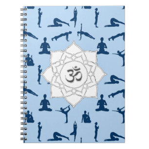 Cuaderno Poses De Yoga Y Flor De Lotus En Azul