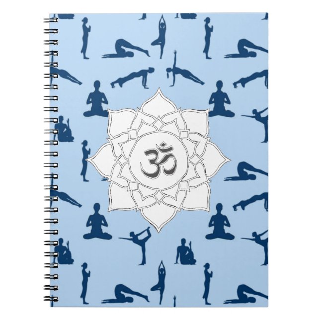 Cuaderno Poses De Yoga Y Flor De Lotus En Azul (Frente)