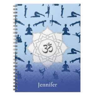 Cuaderno Poses De Yoga Y Flor De Lotus En Azul