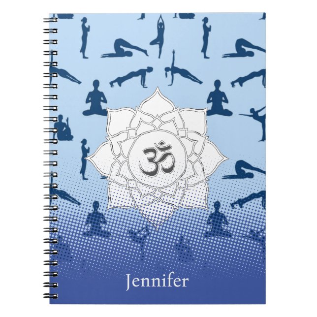 Cuaderno Poses De Yoga Y Flor De Lotus En Azul (Frente)