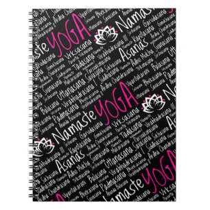 Cuaderno Posiciones de Asanas del negro del rosa de la yoga