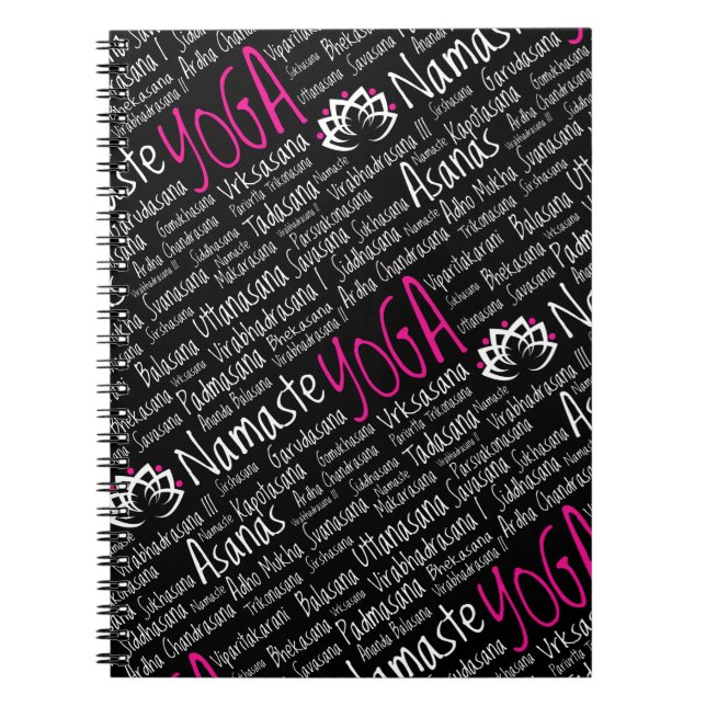 Cuaderno Posiciones de Asanas del negro del rosa de la yoga (Frente)