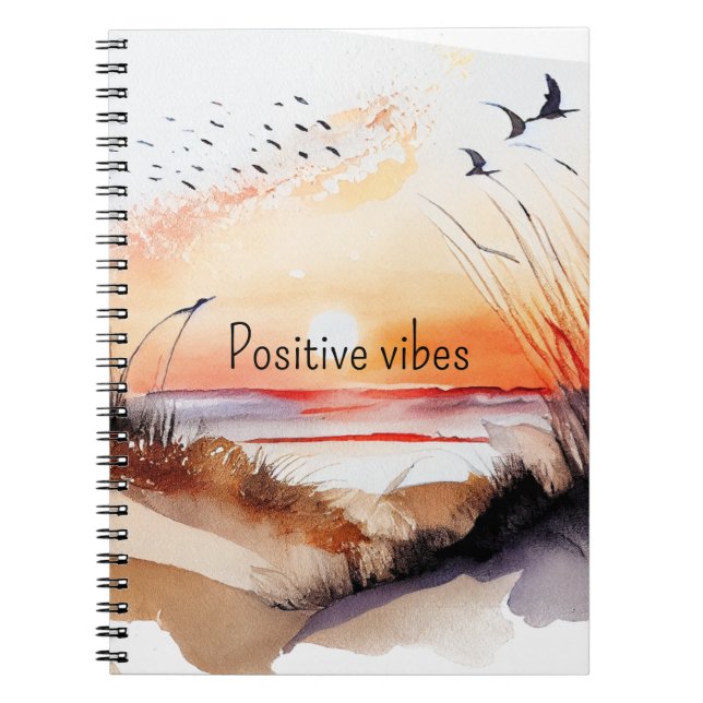 Cuaderno Positivo Vibes Beach Sunset con Aves (Frente)