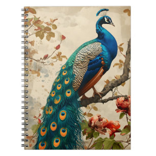 Cuaderno Postal de esplendor de pavo real vintage