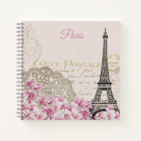 Postal de la Torre Eiffel vintage Magnolias rosada