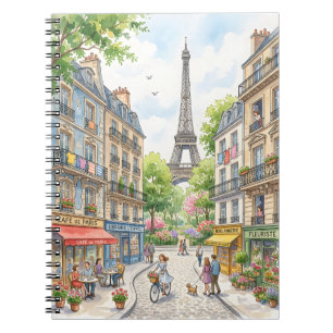 Cuaderno Póster Acuarela de Calle de París, Torre Eiffel en