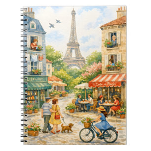 Cuaderno Póster Acuarela de Calle de París, Torre Eiffel en