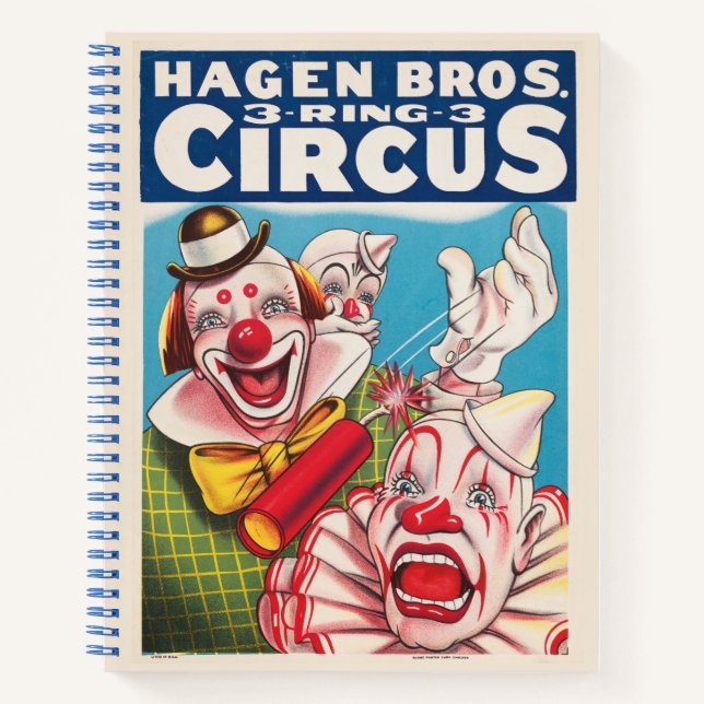 Cuaderno Poster Circus Mostrando Rostros De Payaso Y Cracke (Anverso)