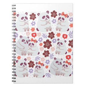 Cuaderno Poster cuadrado con lindos pandas parejas enamorad