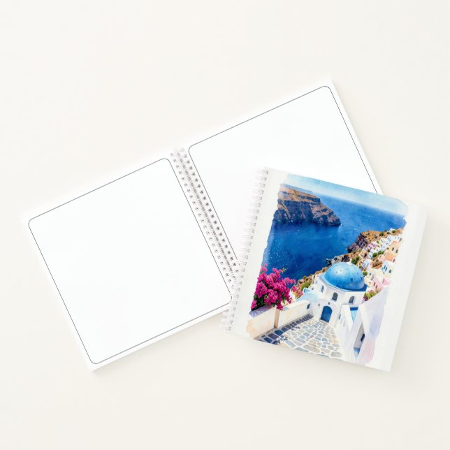 Cuaderno Póster de Acuarela de la Cúpula Azul de Santorini (Interior)