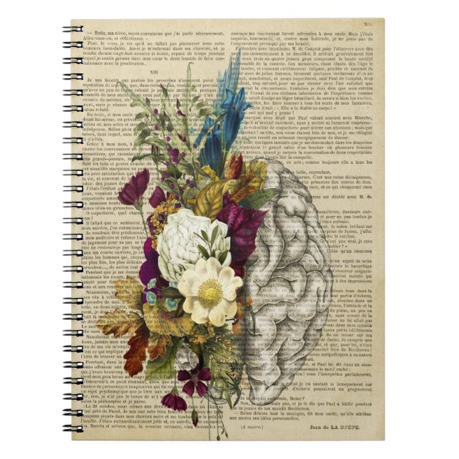 Cuaderno poster de anatomía cerebral floral médica (Frente)