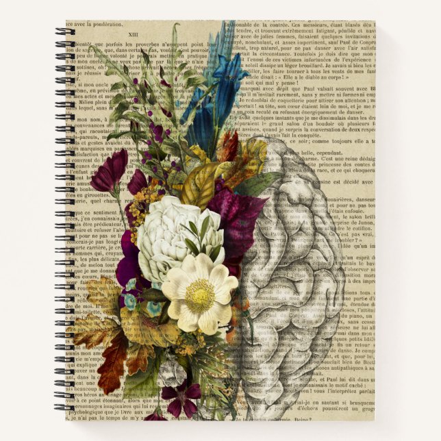 Cuaderno poster de anatomía cerebral floral médica (Anverso)