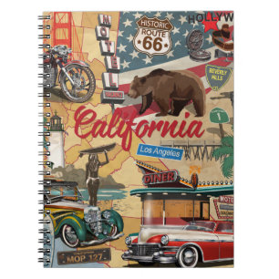 Cuaderno Poster de California de época con atracciones turí