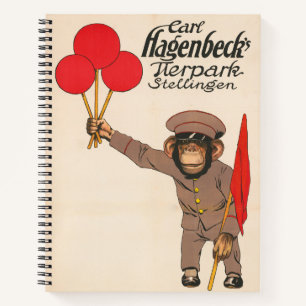 Cuaderno Poster De Circo Vintage De Un Mono Con Globos