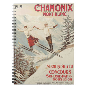 Cuaderno Poster de esquí francés Chamonix Mont Blanc Vintag