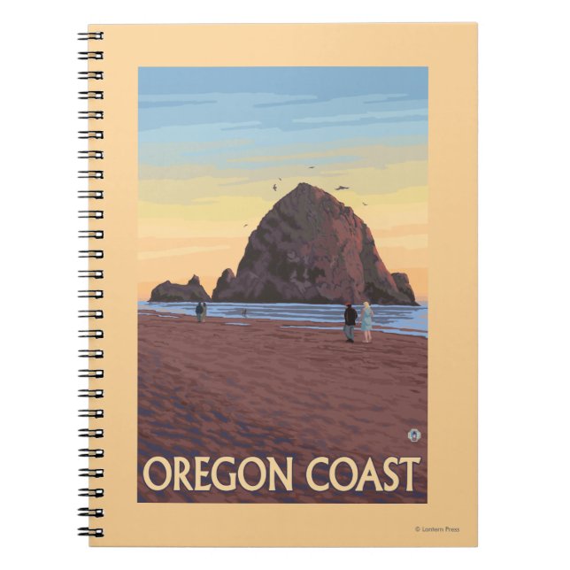 Cuaderno Poster de viaje de Haystack Rock Vintage (Frente)