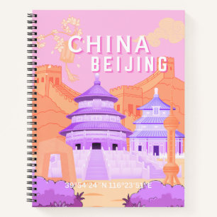 Cuaderno Póster de viaje de Pekín China   Arte rosa y lavan