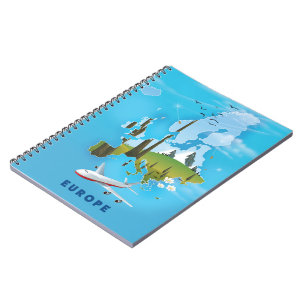 Cuaderno Póster de viaje del paisaje del mapa de Europa