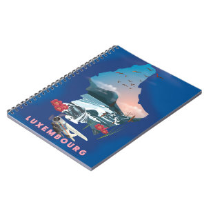 Cuaderno Póster de viaje ilustrado del mapa de Luxemburgo.