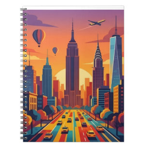 Cuaderno Póster de viaje retro de la silueta de Nueva York 