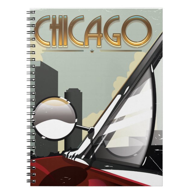 Cuaderno Poster de viajes de época de Chicago (Frente)