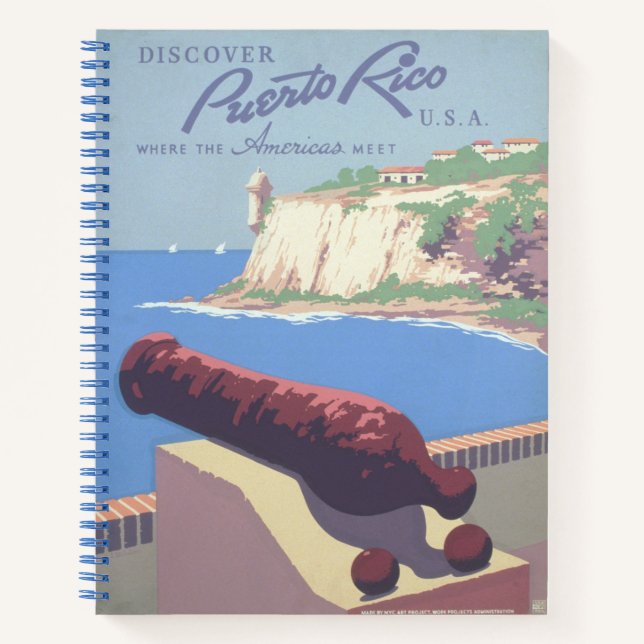 Cuaderno Poster de viajes de época promocionando Puerto Ric (Anverso)