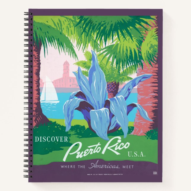 Cuaderno Poster de viajes de época promocionando Puerto Ric (Anverso)