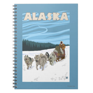 Cuaderno Poster de Viajes Vintage de Alaska Dogsledding