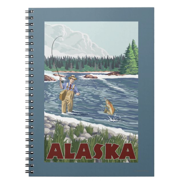 Cuaderno Poster de Viajes Vintage de AlaskaFly Fisherman (Frente)