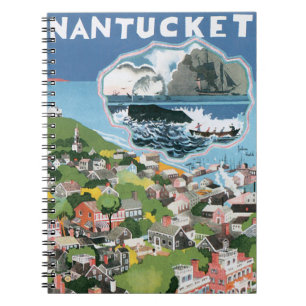 Cuaderno Poster de Viajes Vintage, Mapa de la isla Nantucke