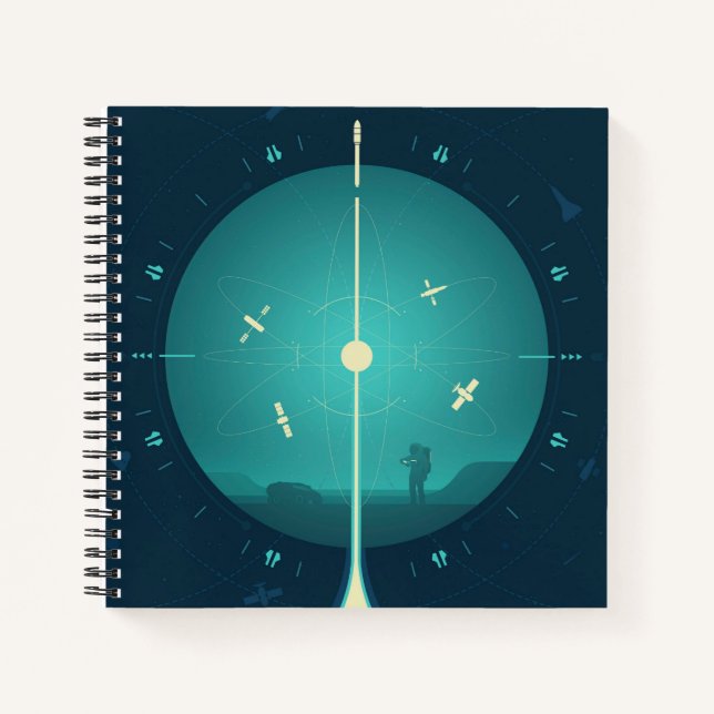 Cuaderno Poster del reloj atómico del espacio profundo, ver (Anverso)