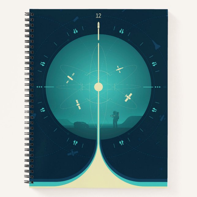 Cuaderno Poster del reloj atómico del espacio profundo, ver (Anverso)