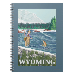Cuaderno Poster del viaje de FishermanWyomingVintage de la