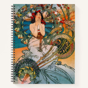 Cuaderno Póster Floral de Mujer Art Nouveau Vintage de Much