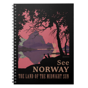 Cuaderno Póster Minimalista de Atardecer en Noruega - Fiord
