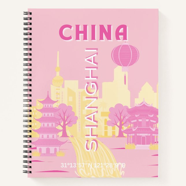 Cuaderno Póster Rosa de Viajes a Shanghai China (Anverso)