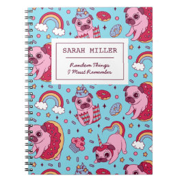 Cuaderno Postre dulce del patrón de doodle de pug personali