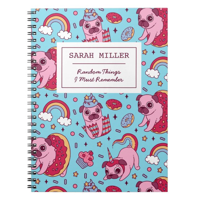 Cuaderno Postre dulce del patrón de doodle de pug personali (Frente)